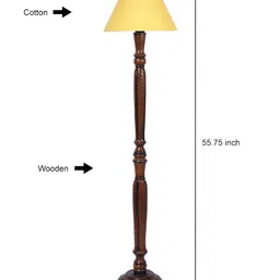 Devansh Brown & Yellow Wooden Floor Lamp With Shade image 5