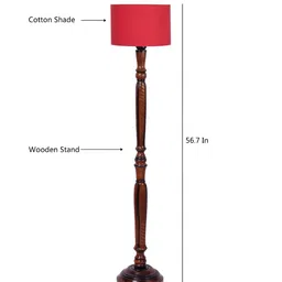 Devansh Red & Brown Wooden Floor Lamp With Shade image 3