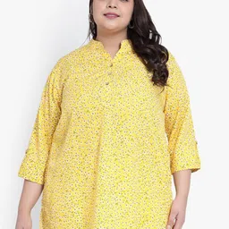 Indietoga Floral Print Mandarin Collar Roll-Up Sleeves Crepe Top-image-32
