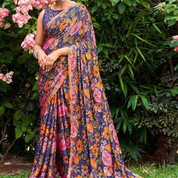 Peachmode Floral Printed Sequinned Pure Chiffon Saree-picture-8