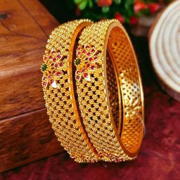 House of Pataudi Set Of 2 Gold-Plated American Diamond Studded Bangles-12
