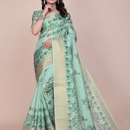 Sadika Floral Zari Silk Blend Tussar Saree-image-98