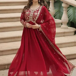 Tilton Georgette Sequins Embroidered Flared Designer Gown With Dupatta-picture-6