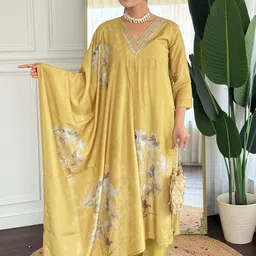 KALINI Women Embroidered Regular Thread Work Kurta with Trousers & With Dupatta-image-16