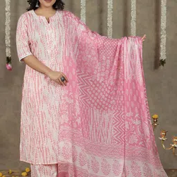 Aramya Women Regular Pure Cotton Kurta with Palazzos & With Dupatta-picture-55