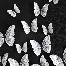 INDIAN ROYALS 12Pcs White & Black 3D Magnet Butterfly Self Adhesive Wall Stickers-image-80