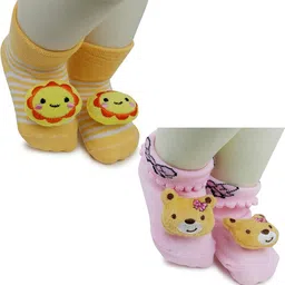 NESKA MODA Kids-Unisex Set Of 2 Ankle Length Cotton Socks-93