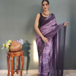 DIVASTRI Striped Zari Pure Chiffon Ready to Wear Saree-image-80