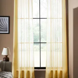 Deco Window Yellow & White 2 Pieces Sheer Door Curtains-image-4