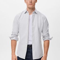 MANGO MAN Vertically Striped Spread Collar Pure Cotton Oxford Weave Casual Shirt-picture-22