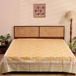 Fabindia Yellow & White Hamza Printed Queen SizeBedCover-image-81