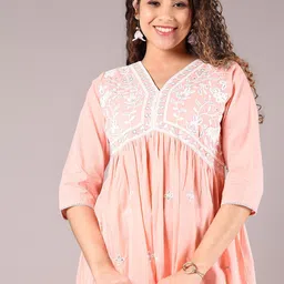 V-Mart Floral Embroidered Chikankari Cotton V-Neck Empire Anarkali Kurta-picture-13