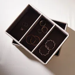 Pure Home and Living Beige & Brown 3 Compartmen Faux Leather Jewellery Organiser-5