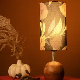 green girgit Brown Printed Wood Cylindrical Shaped Table Lamp-image-40