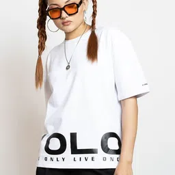 FIBONACCI Women Typography Printed Round Neck Cotton Oversized T-shirt-image-26