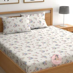 CHHAVI INDIA White & Green Printed Microfiber 210 TC Queen Bedsheet Set 2.50m x 2.25m-image-68