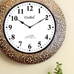 CRAFTEL White & Black Floral Textured Analogue Metal Round Contemporary Roman Wall Clock-14