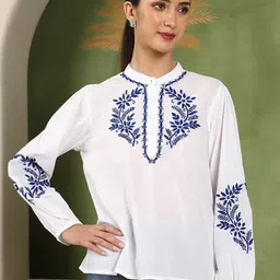 ILLICA Women Embroidered Puff Sleeves Cotton Regular Top-image-64