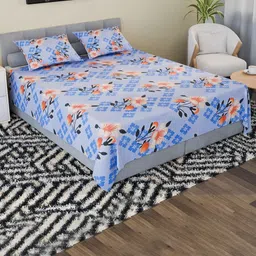 RUBOXA Blue & Pink Floral Cotton 100 TC Double King Bedsheet Set-2.74 m x 2.28 m-image-41