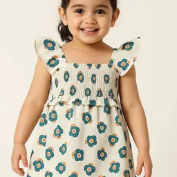 EARTHY TWEENS Girls Whimsical White Floral Printed Smocked Detail A-Line Dress-image-4