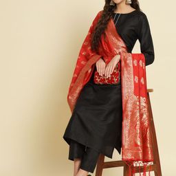 VredeVogel Women's Cotton Silk Blend Straight Kurta with Pant & Dupatta-picture-11