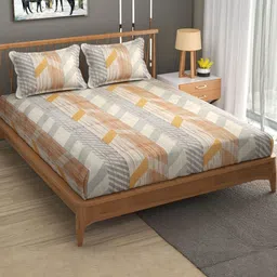 FURNOFY Beige & Cream-Coloured 130 GSM Ethnic Motifs Bedsheet with 2 Pillow Covers-picture-28