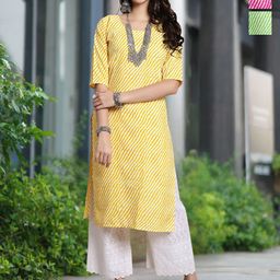Moda Rapido Selection Of 3 Leheriya Printed Round Neck Straight Kurtas-image-40