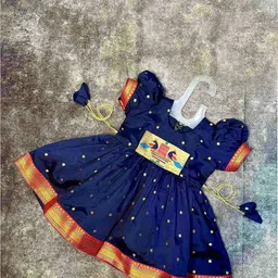 Meemora Girls Silk Paithani Styled Peacock Patch Frock-44