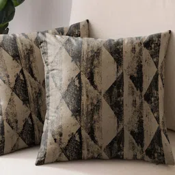 Aura Charcoal & Brown Set of 2 Abstract Square Cushion Covers-image-92