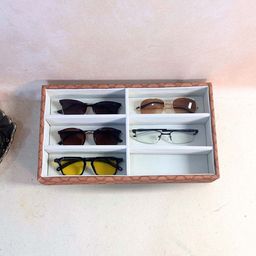 La Trove 6 Slot Tan Leather Designer Sunglass Organizer Tray-image-85