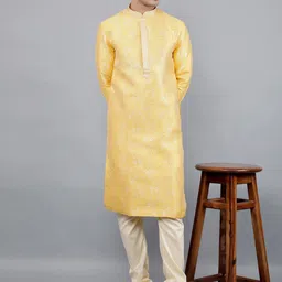 Manish Creations Floral Woven Design Mandarin Collar Jacquard Straight Kurta With Churidar-picture-50