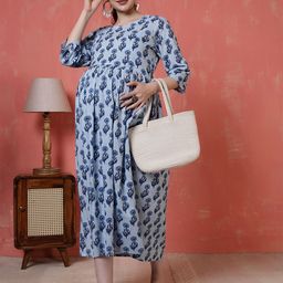 Nayo Ethnic Motifs Print Maternity Maxi Dress-image-27