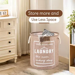 Kuber Industries 5-Pcs Brown & White Printed Foldable Cloth Basket With Handle image 5