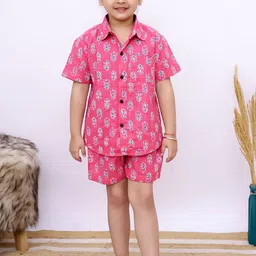 UNBIND Girls Printed Cotton Shirt with Shorts Clothing Set-image-84