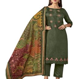 DRAVINAM Trends Floral Embroidered Pure Cotton Unstitched Dress Material-image-28