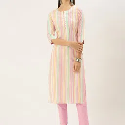 KALINI Striped Notch Neck Regular Straight Kurta with Trousers-picture-12