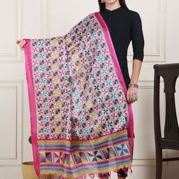 LOOM LEGACY Geometric Printed Art Silk Dupatta-picture-11