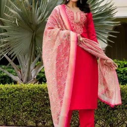 KALINI Women Ethnic Yoke Design Regular Zari Work Kurta with Trousers & Dupatta-picture-7