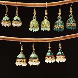 Anouk Set Of 5 Artificial Beaded Dome Shaped Meenakari Jhumkas-3