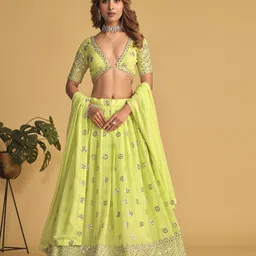 YOYO Fashion Embroidered Sequinned Semi-Stitched Lehenga & Unstitched Blouse With Dupatta-55