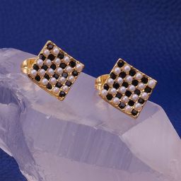 EL JOYERO Gold Plated Cubic Zirconia Studded Square Shaped Studs-10