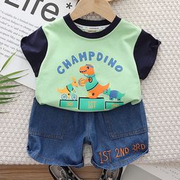 INCLUD Boys Champ Dino Printed T-shirt With Denim Shorts-21
