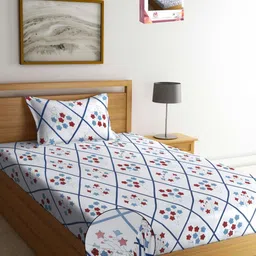 Myntra Elegant Homes White & Blue Printed 300 TC Single Bedsheet Set 2.25 m x 1.50 m-picture-11