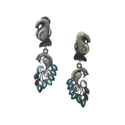 NILA Artificial Stones Studded Peacock Shaped Oxidized Drop Earrings-picture-37