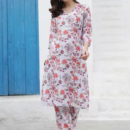 Anouk Floral Printed V-Neck Straight Kurta With Trouser-image-83