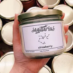 Aromatic Fables Sagittarius Sun Sign White Strawberry Scented Jar Glass Candle image 2