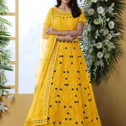 A TO Z CART Floral Embroidered Net Fit & Flare Maxi Dress-image-72