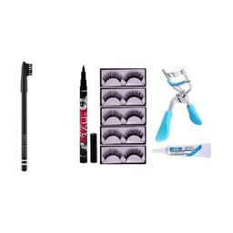 skrynnzer Set Of 5- Pair Eyelashes- Curler- Glue Eyebrow Pencil & Kajal-97