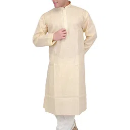 Exotic India Men Summer-Melon Plain Kurta Pajama with Thread Embroidery on Neck-picture-34