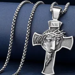 M Men Style Men Rhodium-Plated Contemporary Religious Jesus Cross Pendants with Chains-image-29